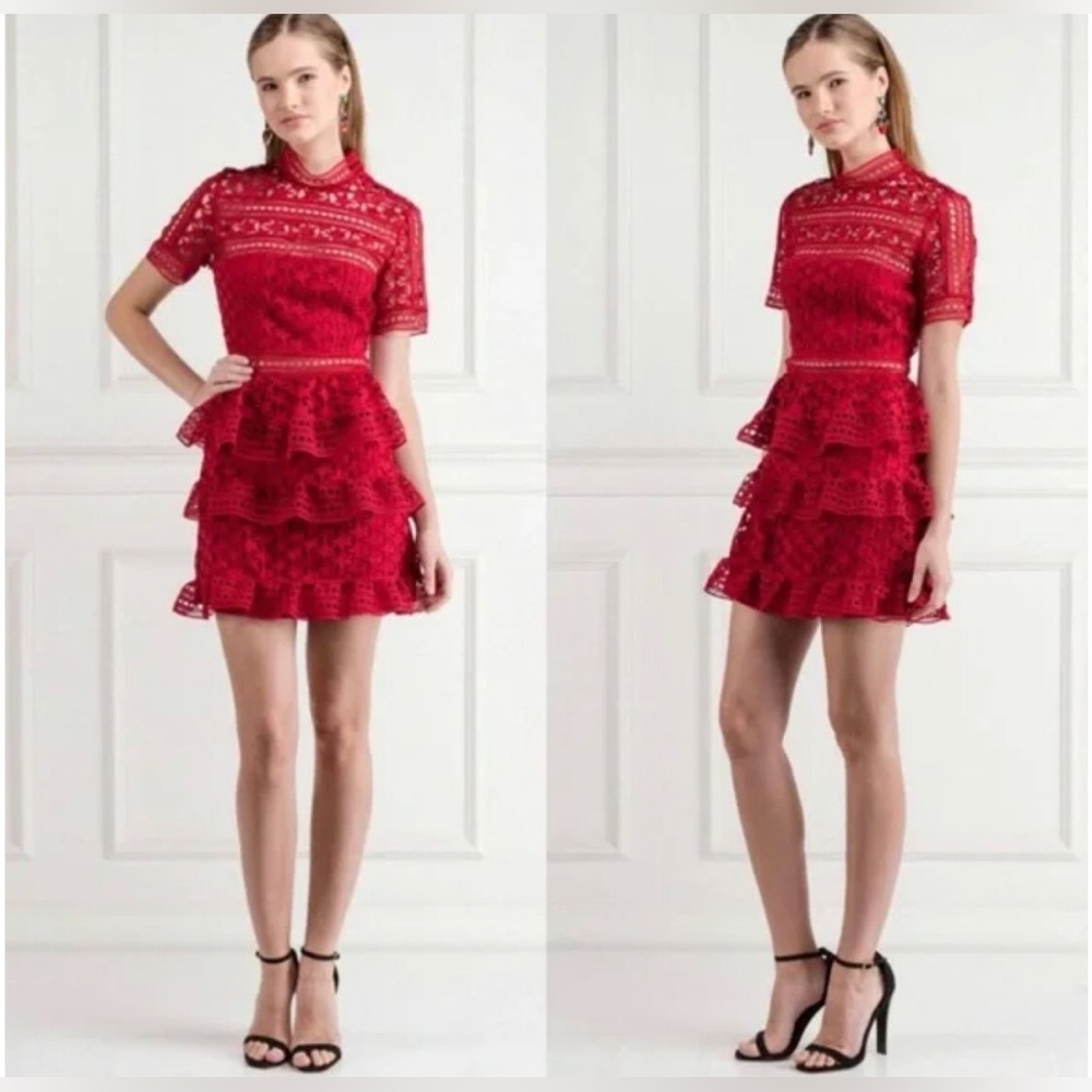 New With Tags - Stunning Self-Portrait Red Lace Dress Size 6